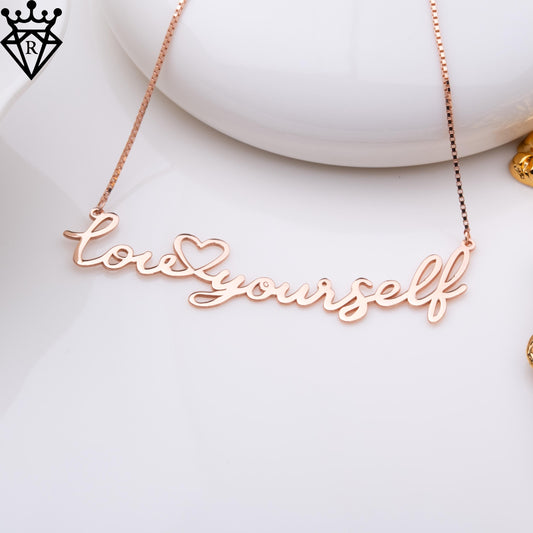 Love Yourself Necklace – Custom Name Necklace Gold & Silver, Dainty Personalized Jewelry Gift for Her, Handmade Birthday Present,rose gold
