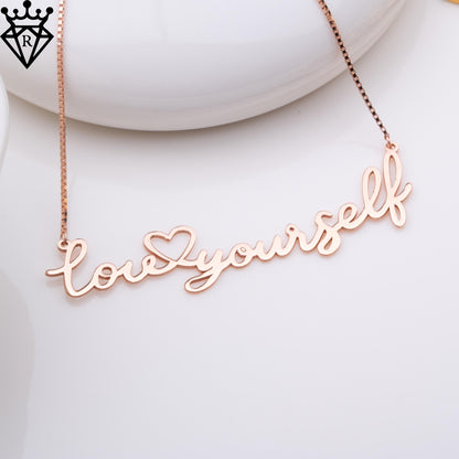 Love Yourself Necklace – Custom Name Necklace Gold & Silver, Dainty Personalized Jewelry Gift for Her, Handmade Birthday Present,rose gold