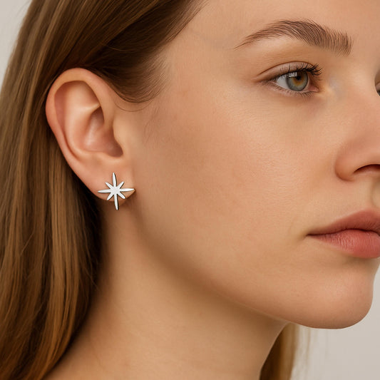 North Star Earrings,Tiny Silver & Gold Star Stud Earrings, Handmade North Star Jewelry Gift, Sterling Silver Studs, Star Earring Set for Her