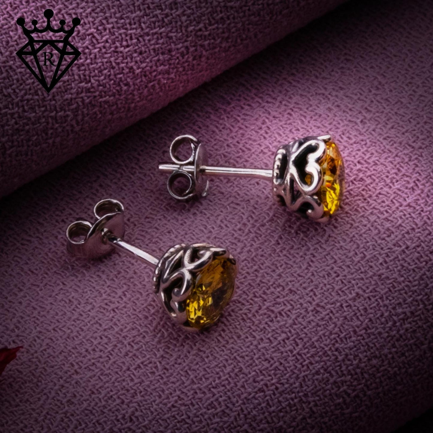 Citrine Stud Earrings, 925 Sterling Silver Yellow Gemstone Earrings, November Birthstone Jewelry, Gift for Her, Handmade Vintage Style