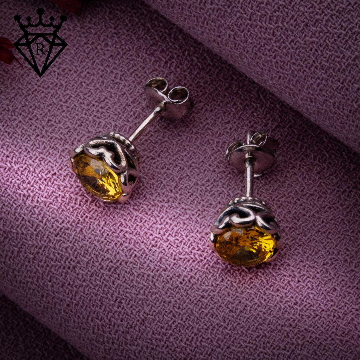 Citrine Stud Earrings, 925 Sterling Silver Yellow Gemstone Earrings, November Birthstone Jewelry, Gift for Her, Handmade Vintage Style