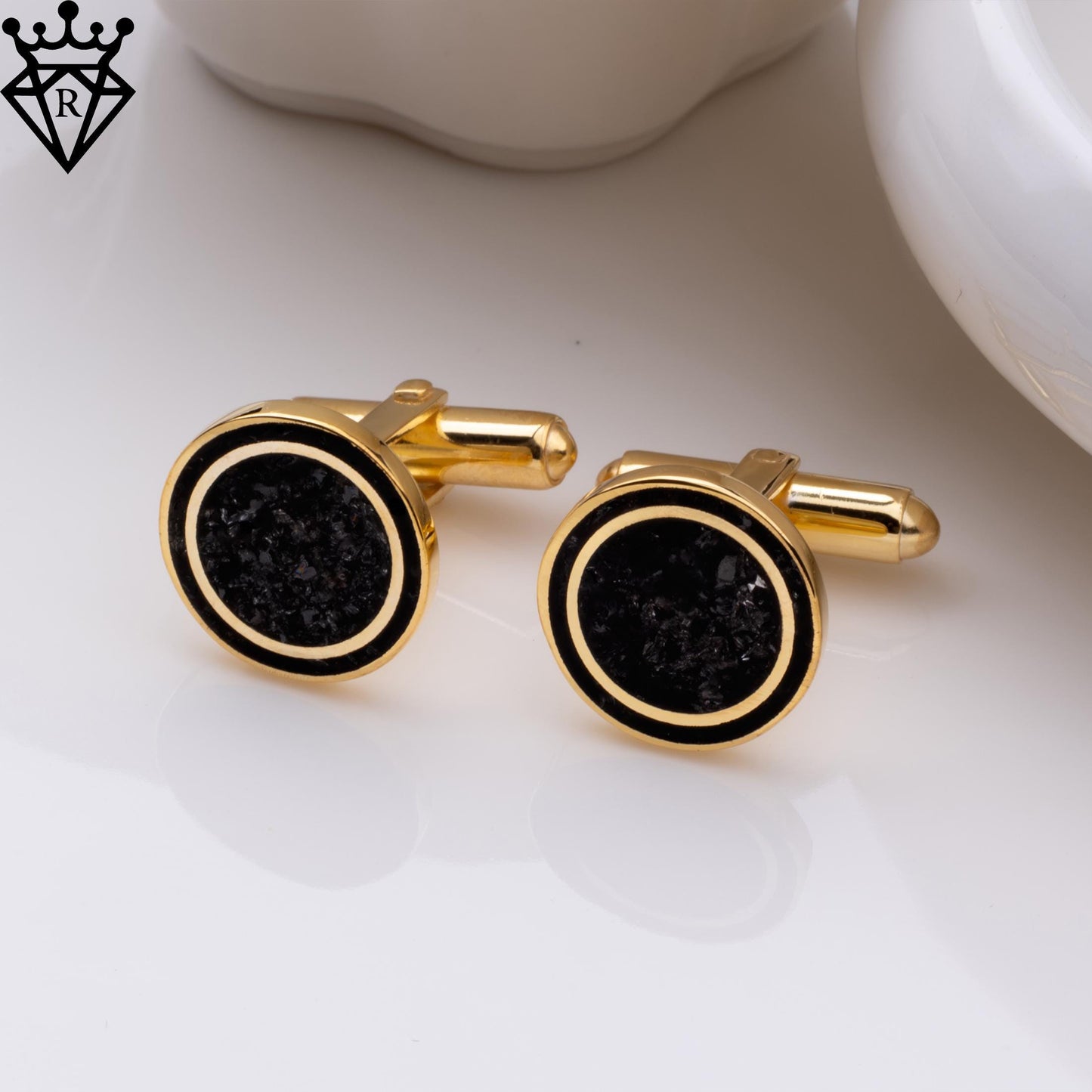 Black Onyx Cufflinks, 925 Sterling Silver Handmade, Gold Plated Wedding Groom Cufflinks, Tuxedo Vintage Gemstone Cufflinks, Gift for Men