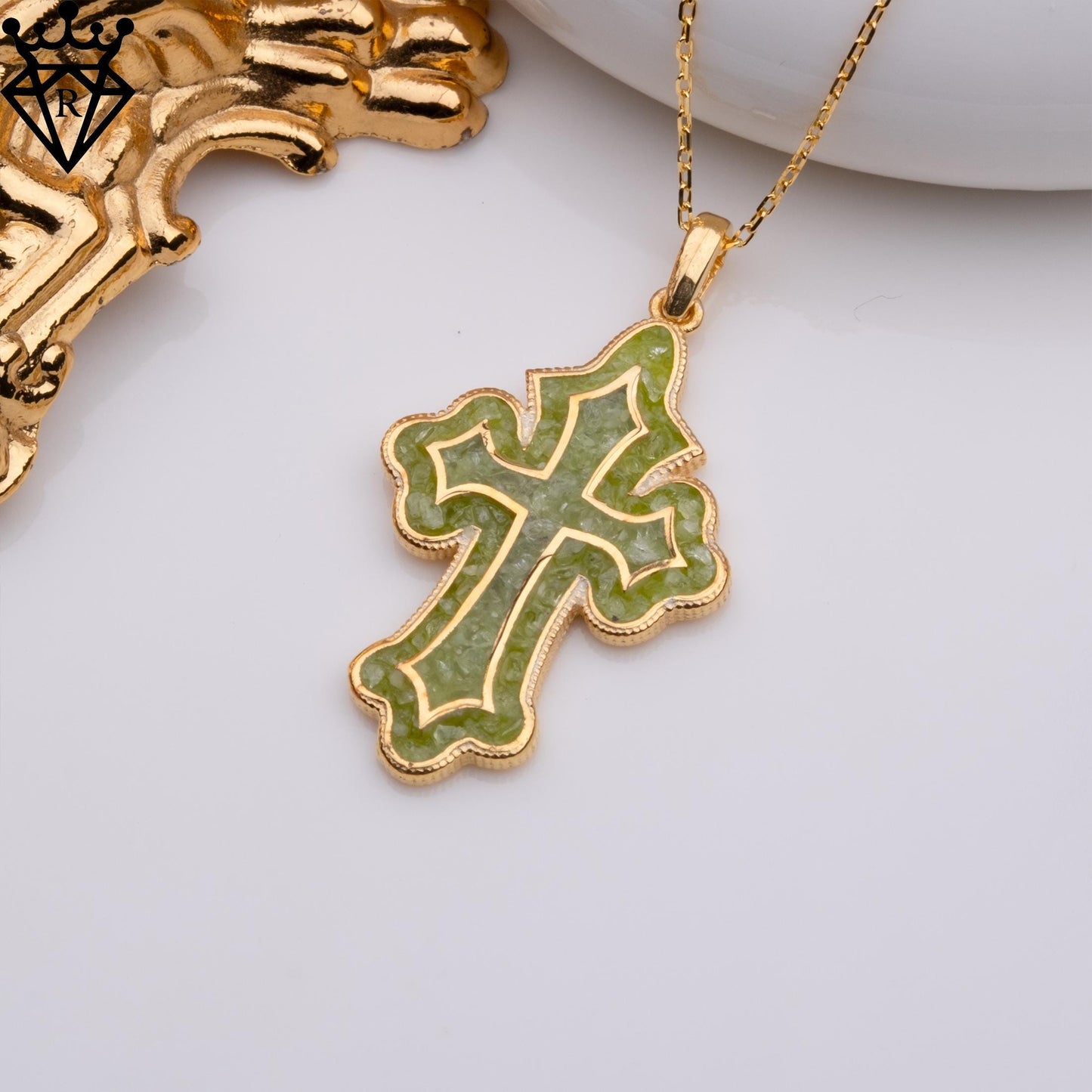 Peridot Cross Necklace,Vintage Peridot Crucifix Pendant,Sterling Silver Women Cross Jewelry,Religious Gift for Her,Handmade Silver Necklace