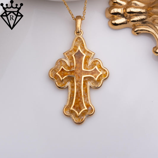 50 Million Year Old Amber Cross Necklace – Handmade 925 Sterling Silver 14K Gold Plated Christian Pendant for Men & Women