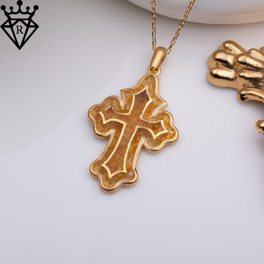 50 Million Year Old Amber Cross Necklace – Handmade 925 Sterling Silver 14K Gold Plated Christian Pendant for Men & Women