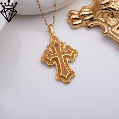 50 Million Year Old Amber Cross Necklace – Handmade 925 Sterling Silver 14K Gold Plated Christian Pendant for Men & Women