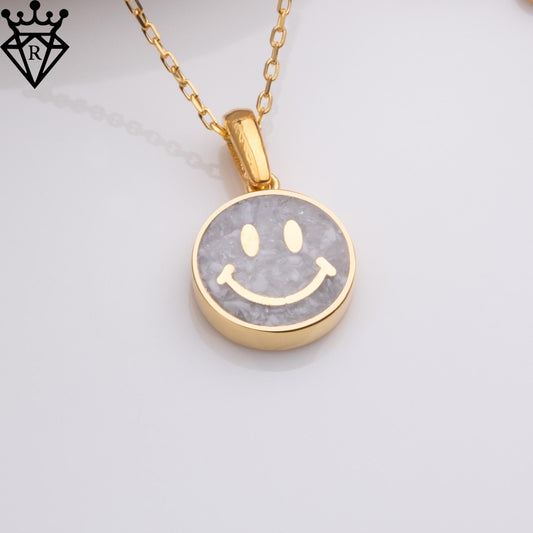 Moonstone Smiley Face Necklace ,14K Gold,925 Sterling Silver Positive Pendant,Dainty Handmade Happy Good Vibes Jewelry Gift for Her Women
