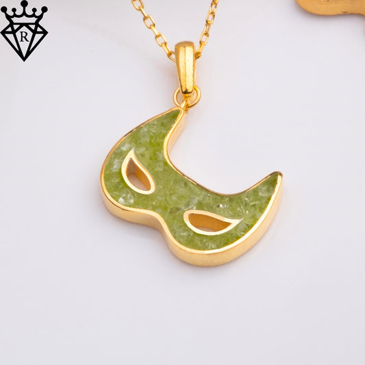 Peridot Mask Necklace – Handmade 925 Sterling Silver Carnival Mask Pendant – Gold Plated Unique Gemstone Jewelry –Green Crystal Gift for Her