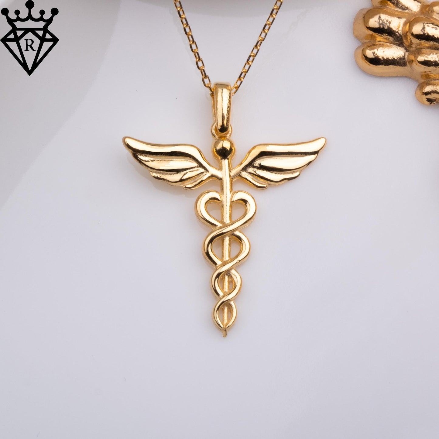 Caduceus Necklace – Medical Symbol Pendant for Doctor Nurse Graduation Gift – 925 Sterling Silver Handmade Jewelry,14K Gold pendant necklace