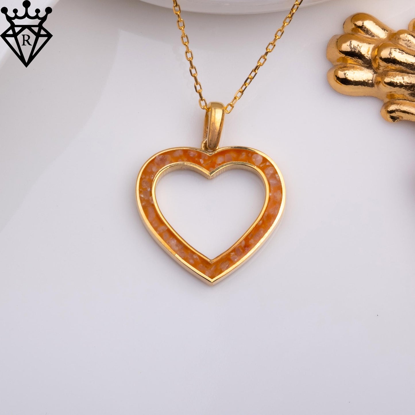50 Million Year Old Amber Heart Necklace–Tiny Gold Heart Pendant,Gemstone Heart Charm Jewelry,Silver, Birthday & Anniversary Gift for Her