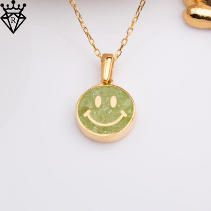 Peridot Smiley Face Necklace ,14K Gold,925 Sterling Silver Positive Pendant,Dainty Handmade Happy Good Vibes Jewelry Gift for Her Women