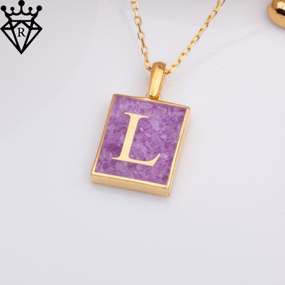 Amethyst Initialenkette – 14K vergoldet 925 Sterlingsilber Rechteckanhänger – Februar Geburtsstein Schmuck – Personalisiert