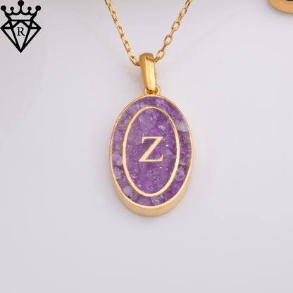 Amethyst Initial Necklace – 14K Gold Plated 925 Sterling Silver Rectangle Pendant – February Birthstone Jewelry – Personalized Gift for Her