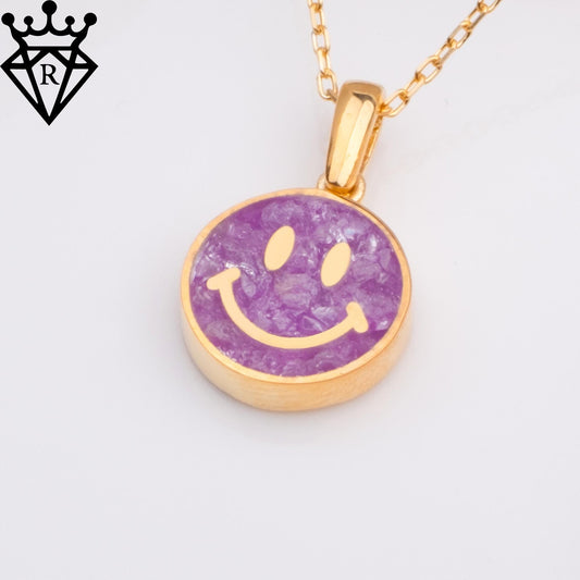 Amethyst Smiley Face Necklace, 14K Gold, 925 Sterling Silver Positive Pendant, Dainty Handmade Happy Good Vibes Jewelry Gift for Her Women