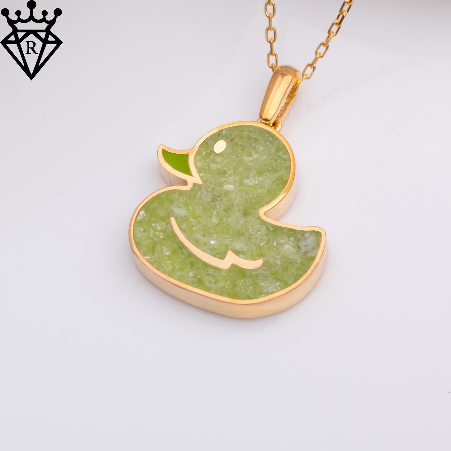 Peridot Duck Pendant Necklace – 14K Gold Plated 925 Sterling Silver, Handmade Green Gemstone Jewelry, Cute Animal Gift for Women and Girls