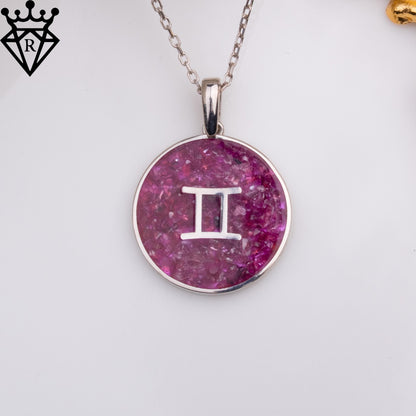 Handmade Garnet Zodiac Necklace, Raw Red Garnet Crystal Pendant, Zodiac Sign Birthstone Jewelry, Personalized Zodiac Necklace Gift for Her