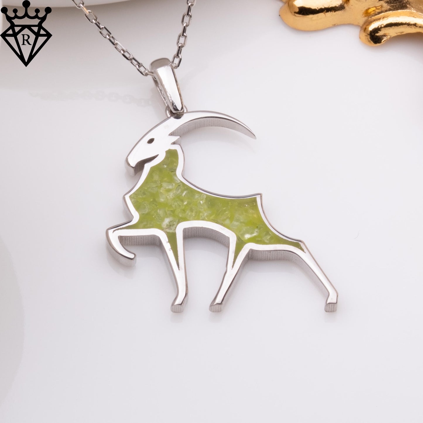 Peridot Stone Capricorn Goat Necklace, 925 Sterling Silver Handmade Zodiac Jewelry, August Birthstone Pendant