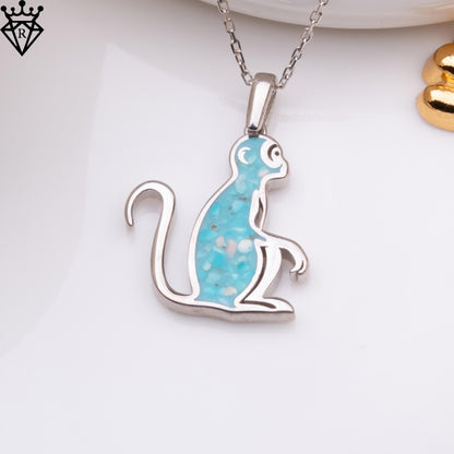 Turquoise Stone Monkey Necklace, Silver Pendant Necklace, Minimalist Custom Jewelry, Dainty Gold Necklace