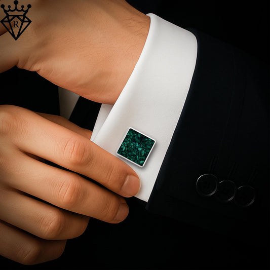 Malachite Stone Cuff Links, Silver Cufflinks for Men, Malachite Jewelry,Formal Cufflinks, Anniversary Gift