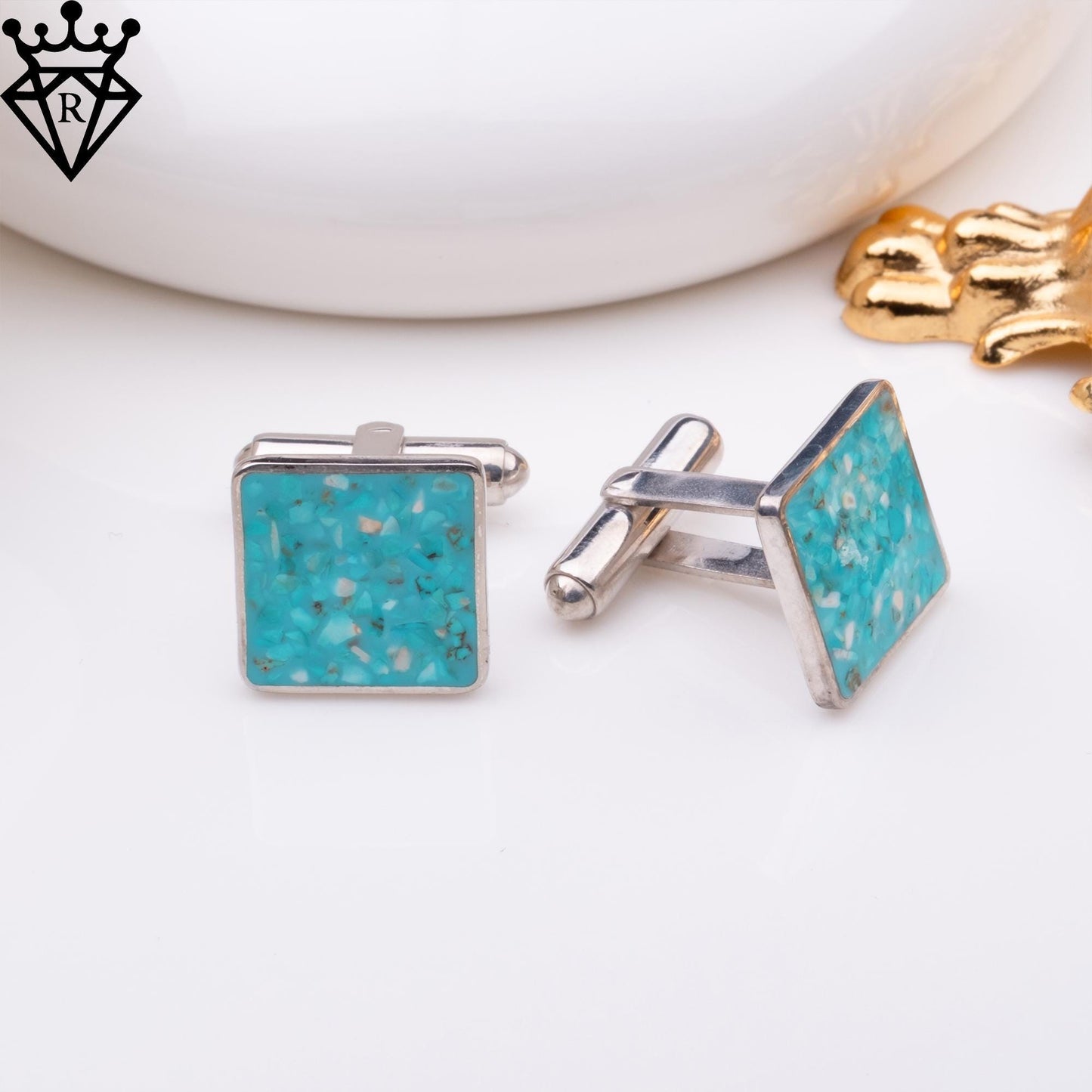 Turquoise Stone Cufflinks, Blue Gemstone Jewelry, Mens Silver Cufflinks, Groom Groomsmen Wedding Cufflinks, Anniversary Birthday Gift