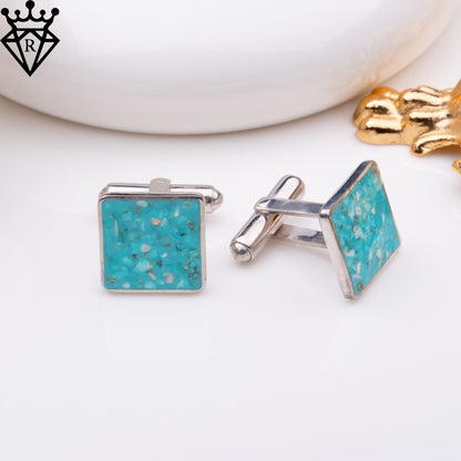 Turquoise Stone Cufflinks, Blue Gemstone Jewelry, Mens Silver Cufflinks, Groom Groomsmen Wedding Cufflinks, Anniversary Birthday Gift