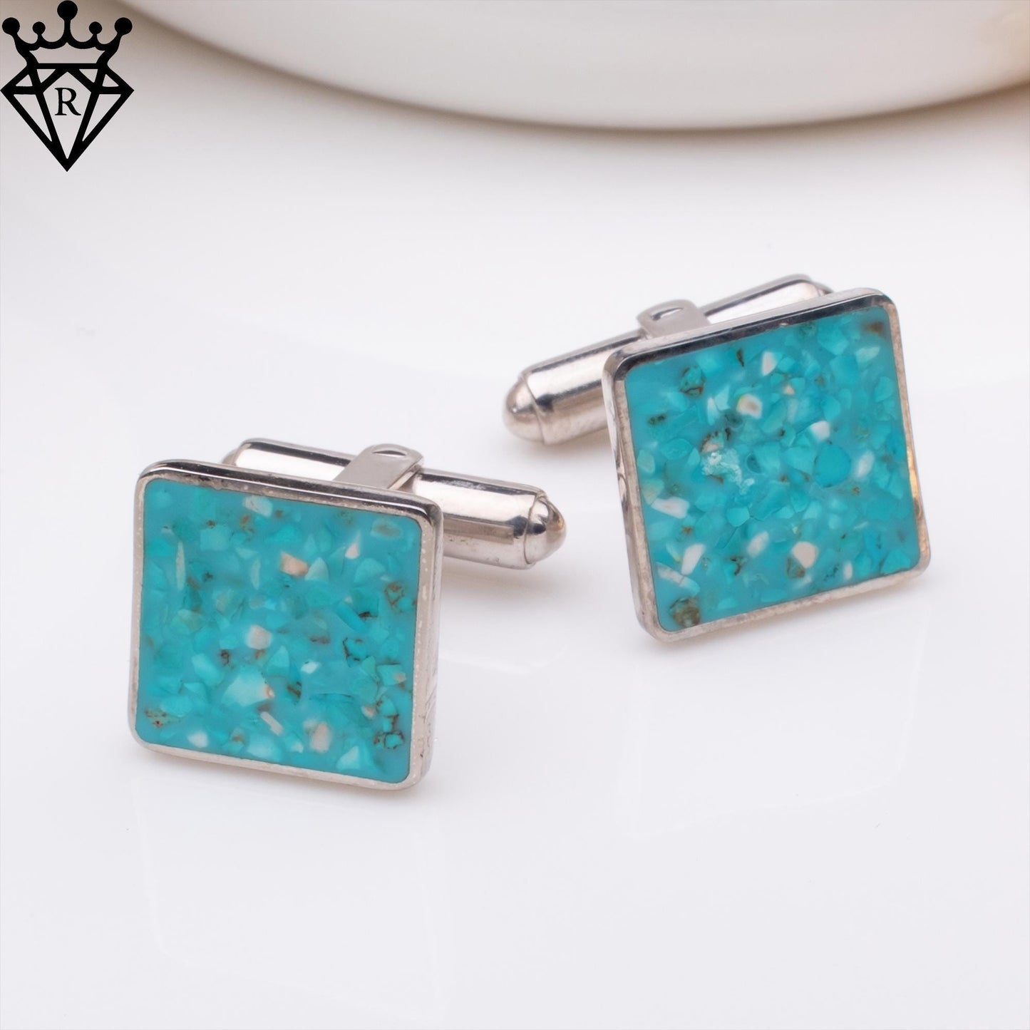 Turquoise Stone Cufflinks, Blue Gemstone Jewelry, Mens Silver Cufflinks, Groom Groomsmen Wedding Cufflinks, Anniversary Birthday Gift
