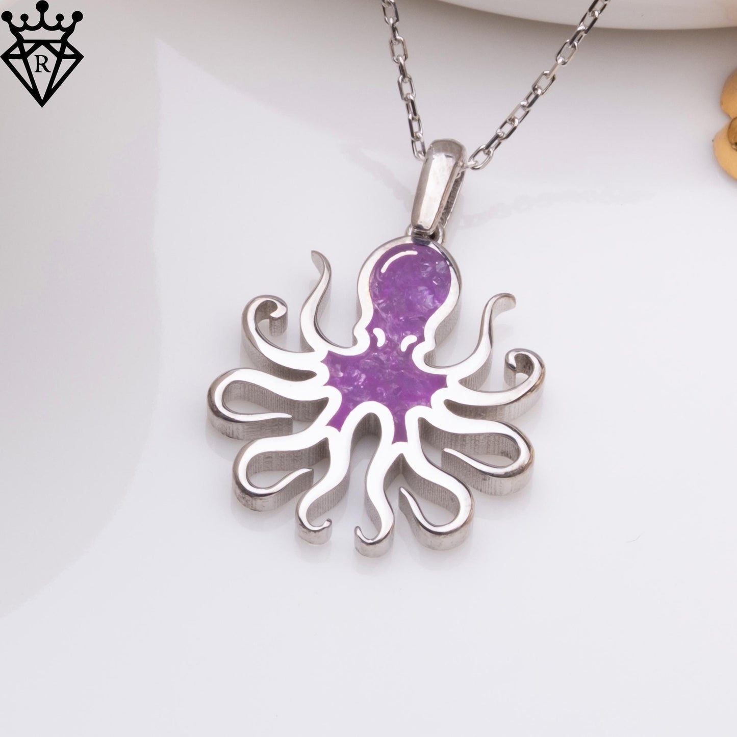 Sterling Silver Amethyst Octopus Necklace - Gemstone Pendant