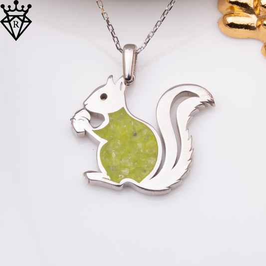 Peridot Stone Squirrel Necklace, Custom Gold Initial Birthstone Pendant, Amethyst Crystal Gemstone Necklace, Dainty Handmade Silver Gift