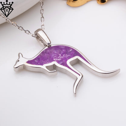 Amethyst Stone Kangaroo Necklace, 925 Sterling Silver Birthstone Pendant, Dainty Handmade Gemstone Jewelry Gift for Women