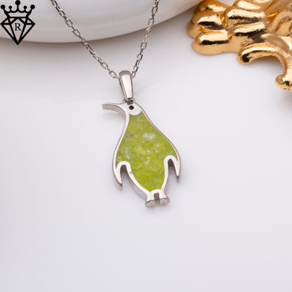 Peridot stone Penguin Necklace, 925 Sterling Silver Handmade Birthstone Jewelry, August Gemstone Pendant, Unique Gift for Her