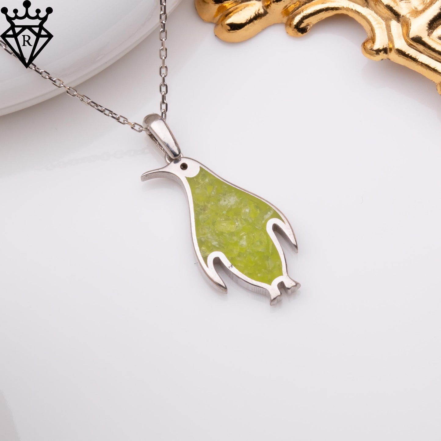 Peridot stone Penguin Necklace, 925 Sterling Silver Handmade Birthstone Jewelry, August Gemstone Pendant, Unique Gift for Her