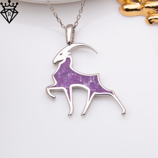 Amethyst Stone Capricorn Goat Necklace, 925 Sterling Silver Jewelry, Handmade Birthstone Pendant, Dainty Gift for Her, Christmas Anniversary