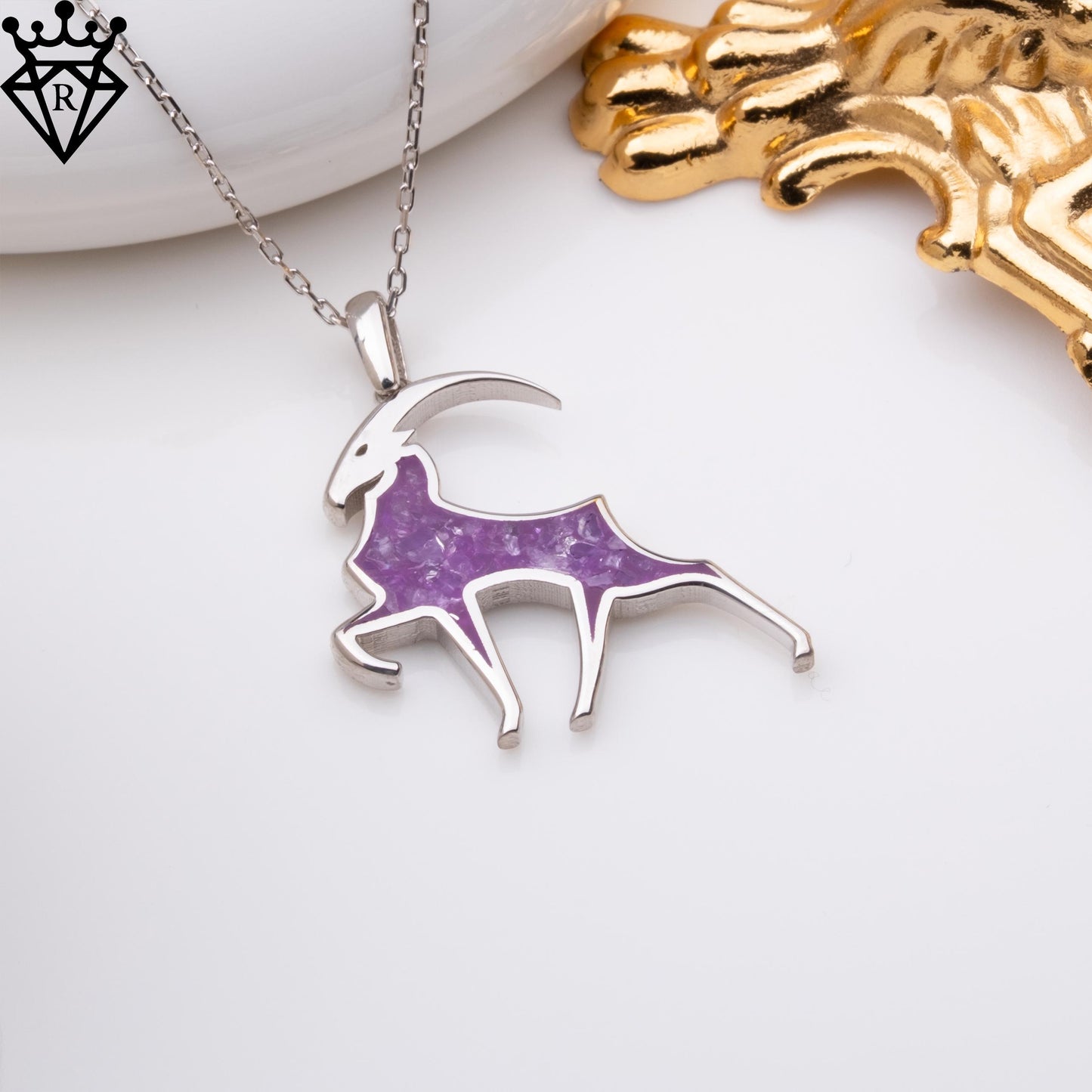 Amethyst Stone Capricorn Goat Necklace, 925 Sterling Silver Jewelry, Handmade Birthstone Pendant, Dainty Gift for Her, Christmas Anniversary