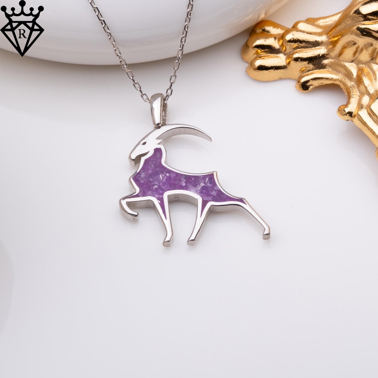 Amethyst Stone Capricorn Goat Necklace, 925 Sterling Silver Jewelry, Handmade Birthstone Pendant, Dainty Gift for Her, Christmas Anniversary