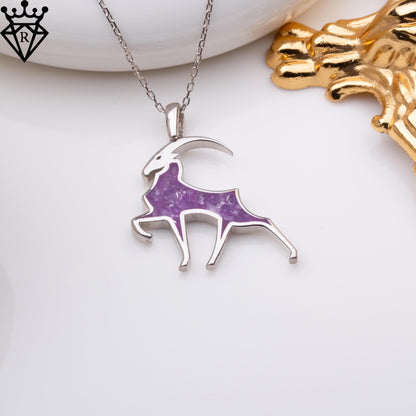 Amethyst Stone Capricorn Goat Necklace, 925 Sterling Silver Jewelry, Handmade Birthstone Pendant, Dainty Gift for Her, Christmas Anniversary