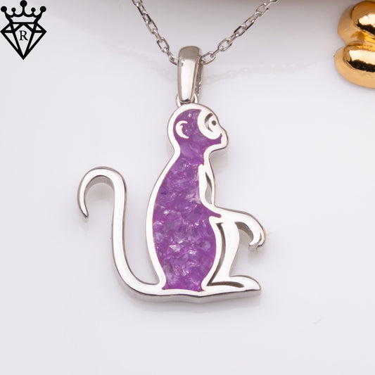 Amethyst Stone Monkey Necklace, Silver Birthstone Jewelry, Handmade Amethyst Necklace, Crystal Pendant, Birthday Gifts for Women