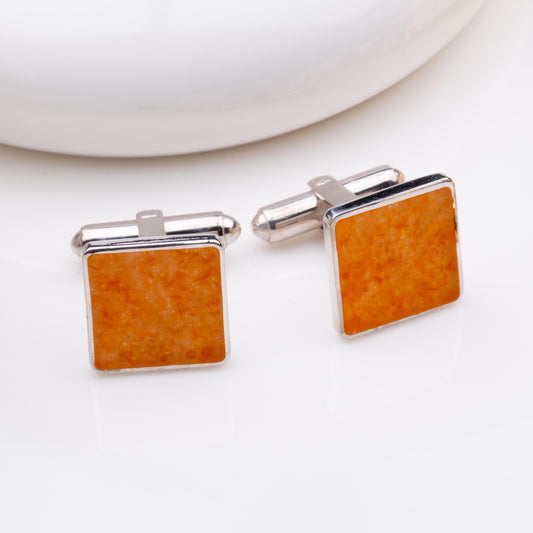 Amber Stone Cufflinks, 925 Sterling Silver Cuff Links for Men, Square Natural Baltic Amber Jewelry, Groom Gift, Wedding Accessory