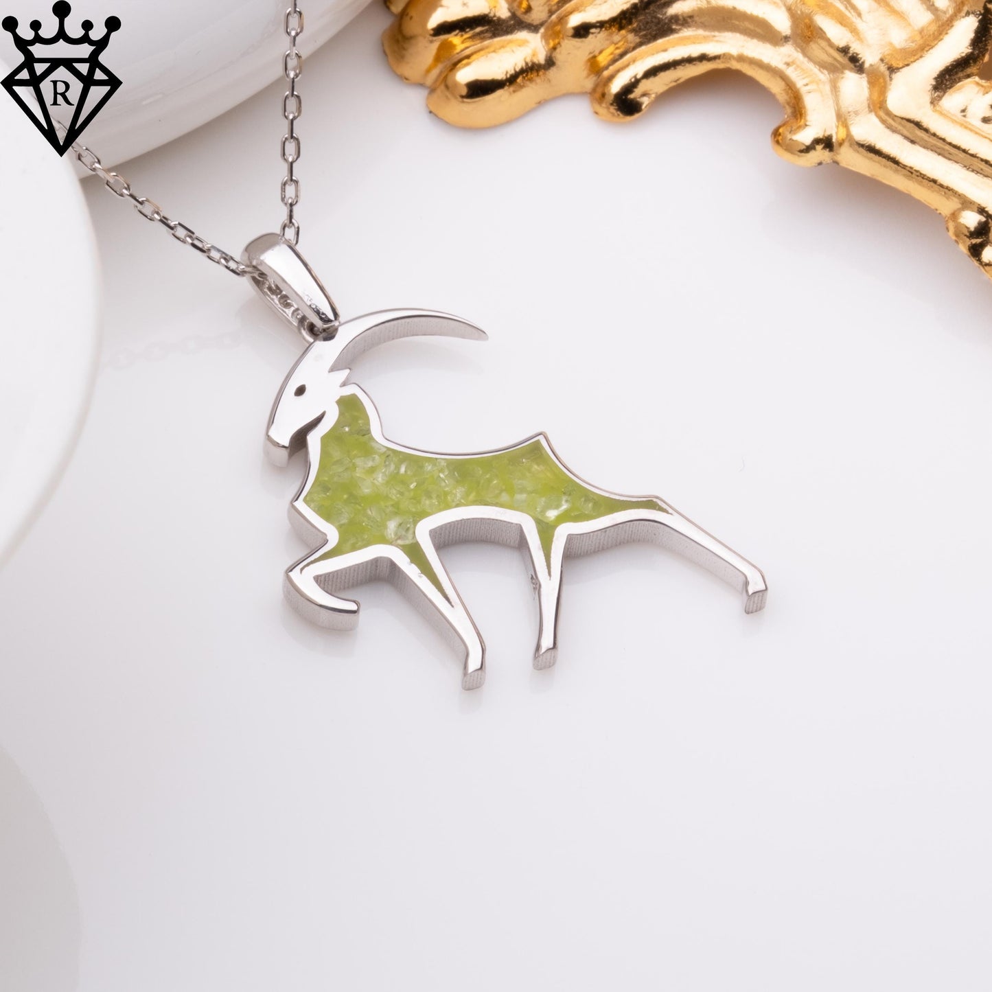 Peridot Stone Capricorn Goat Necklace, 925 Sterling Silver Handmade Zodiac Jewelry, August Birthstone Pendant