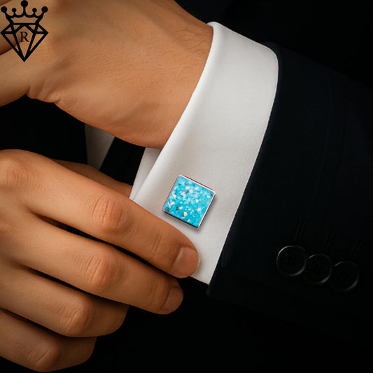 Turquoise Stone Cufflinks, Blue Gemstone Jewelry, Mens Silver Cufflinks, Groom Groomsmen Wedding Cufflinks, Anniversary Birthday Gift