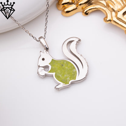 Peridot Stone Squirrel Necklace, Custom Gold Initial Birthstone Pendant, Amethyst Crystal Gemstone Necklace, Dainty Handmade Silver Gift