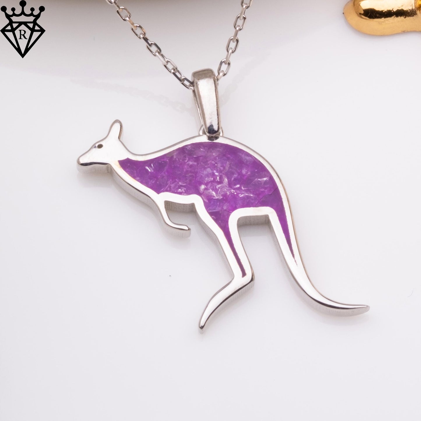 Amethyst Stone Kangaroo Necklace, 925 Sterling Silver Birthstone Pendant, Dainty Handmade Gemstone Jewelry Gift for Women