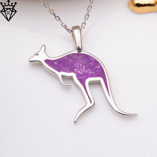 Amethyst Stone Kangaroo Necklace, 925 Sterling Silver Birthstone Pendant, Dainty Handmade Gemstone Jewelry Gift for Women
