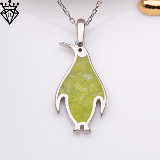 Peridot stone Penguin Necklace, 925 Sterling Silver Handmade Birthstone Jewelry, August Gemstone Pendant, Unique Gift for Her