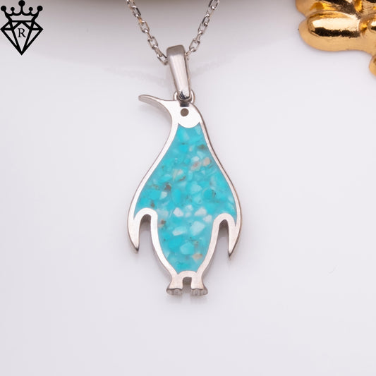 Turquoise stone Penguin Necklace, 925 Sterling Silver Handmade Birthstone Jewelry, August Gemstone Pendant, Unique Gift for Her