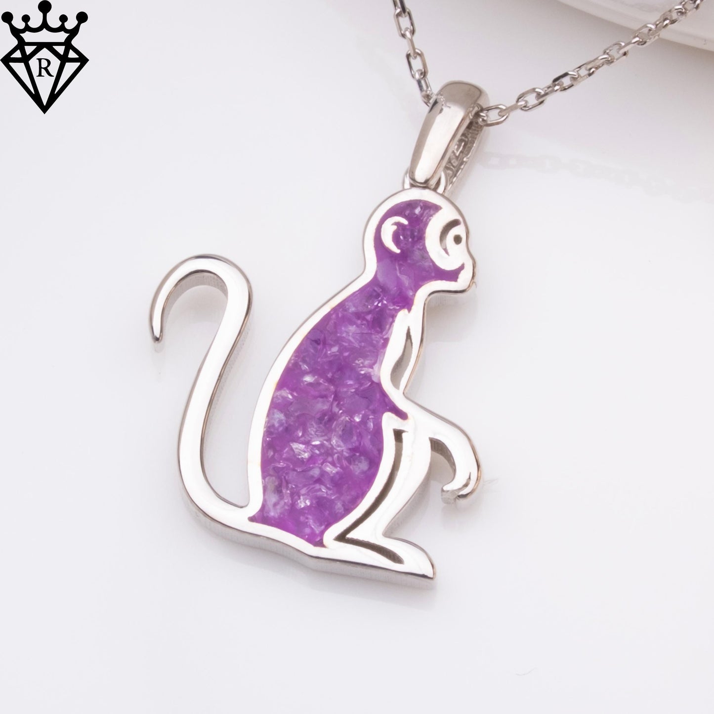 Amethyst Stone Monkey Necklace, Silver Birthstone Jewelry, Handmade Amethyst Necklace, Crystal Pendant, Birthday Gifts for Women