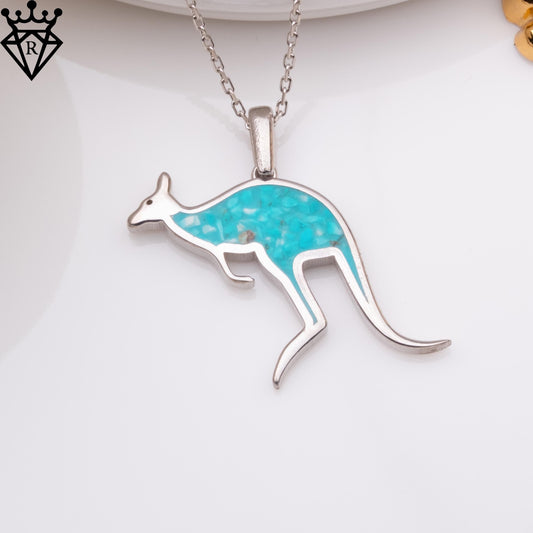 Turquoise Stone Kangaroo Necklace, Silver Turquoise Pendant, Birthstone Jewelry, Handmade Necklace, Birthday Gift, Wedding Gift