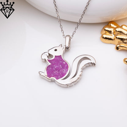 Sterling Silver Amethyst Squirrel Necklace: Handmade Gemstone Pendant