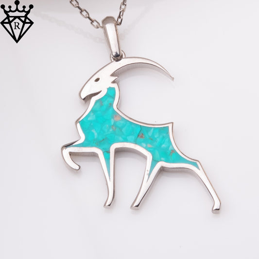 Turquoise Stone Capricorn Goat Necklace, Birthstone Jewelry, 14K Gold Necklace, Handmade Minimalist Vintage Gift for Her