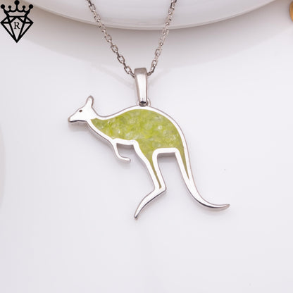 Peridot Stone Kangaroo Necklace, Sterling Silver Birthstone Jewelry, Handmade Animal Pendant, Gold Plated Necklace Gift for Her
