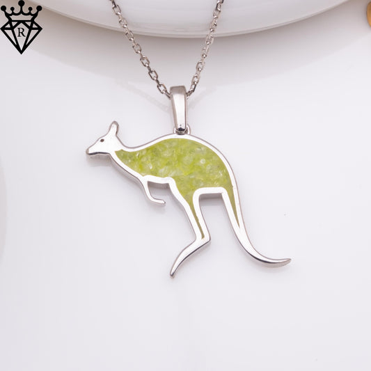 Peridot Stone Kangaroo Necklace, Sterling Silver Birthstone Jewelry, Handmade Animal Pendant, Gold Plated Necklace Gift for Her